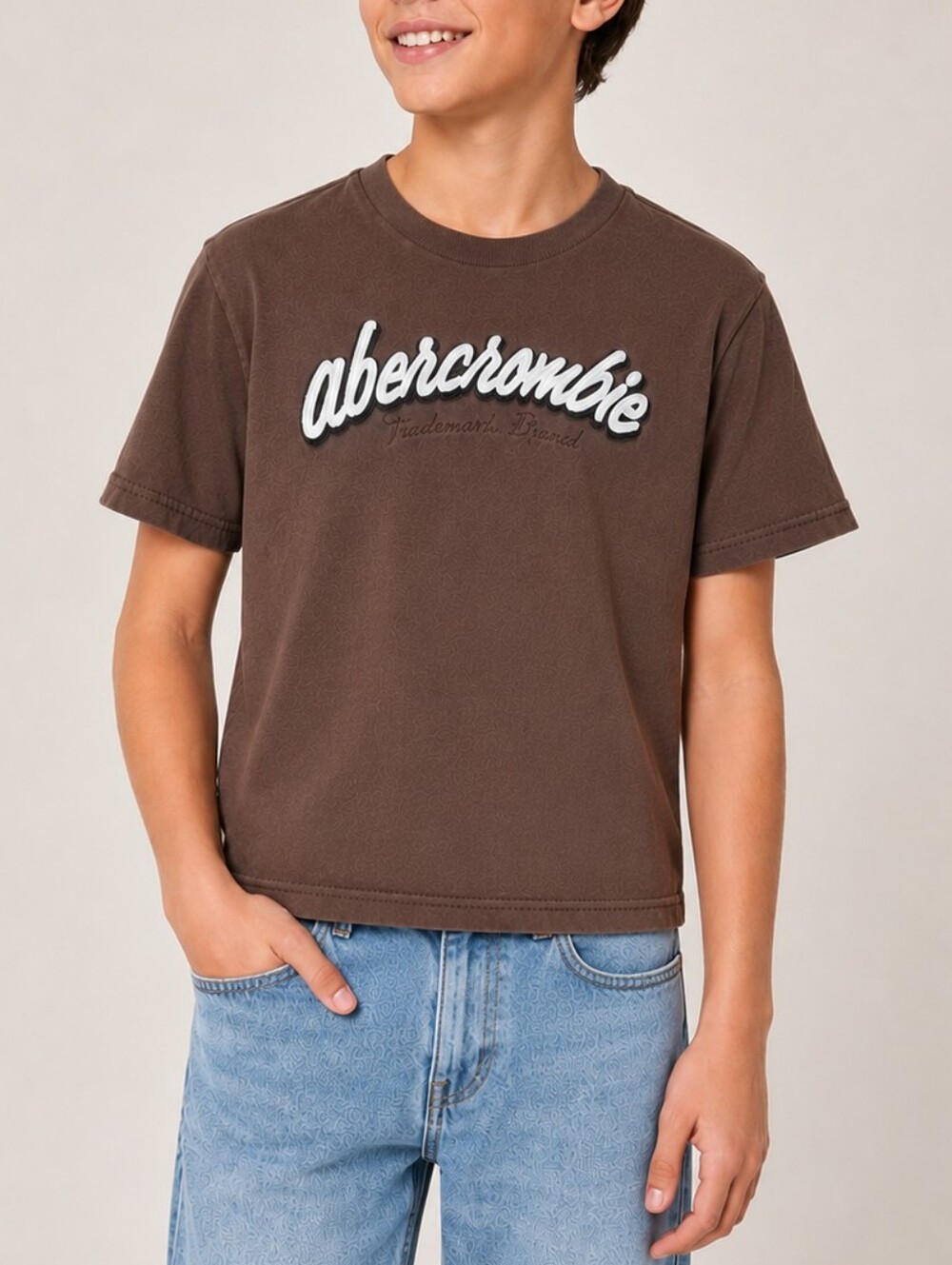 Vintage Abercrombie Boys S Brown Embroidered Logo Crewneck Y2K T Shirt Earthtone